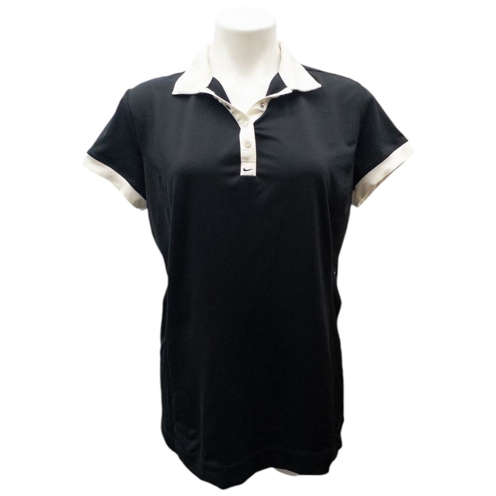 Nike Golf Women's Dri-FIT Short Sleeve Polo Black White Vented Large Golf Tennis